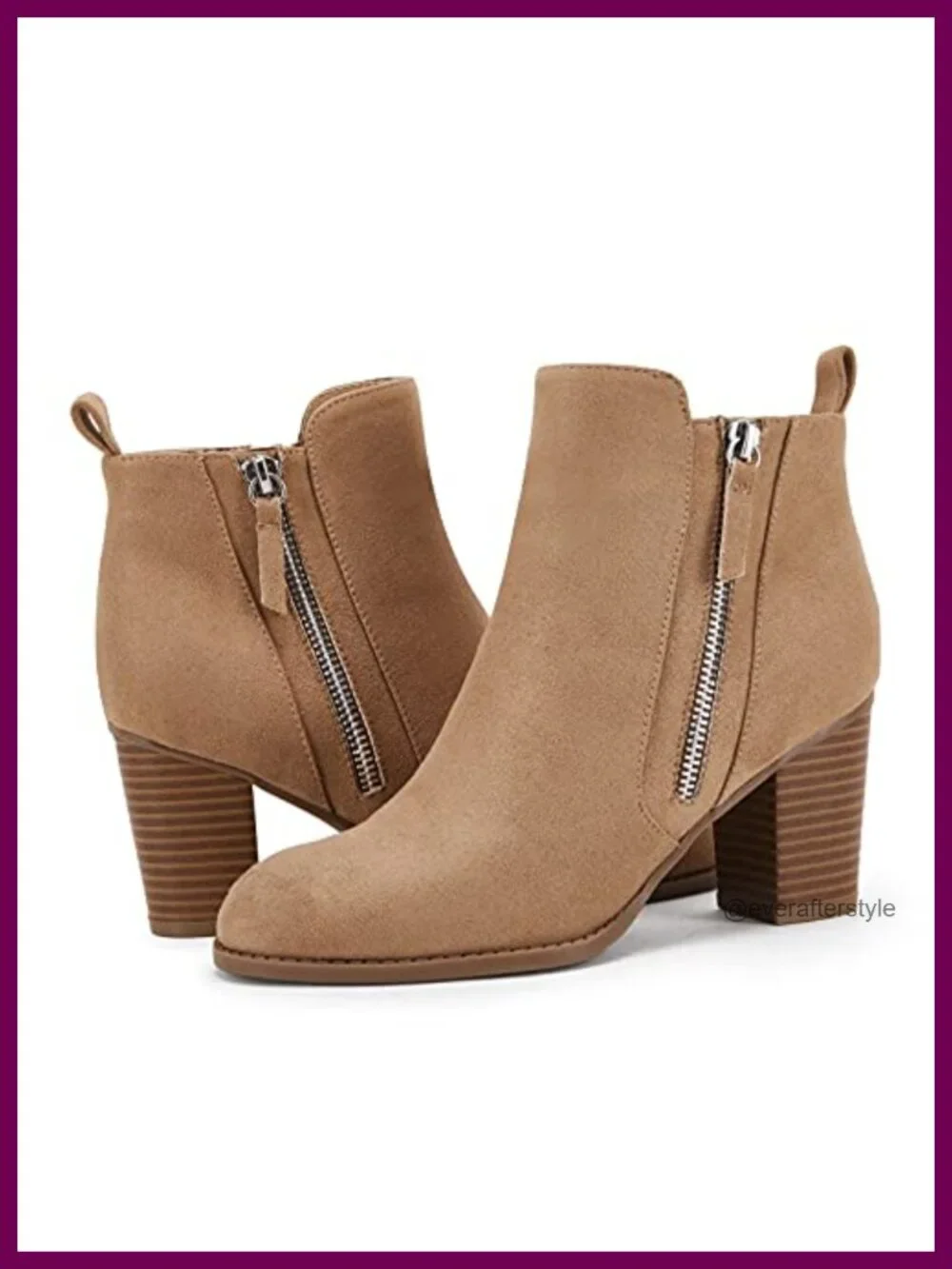 Chunky Block Heel Side Zipper Pointed Toe Suede Ankle Booties